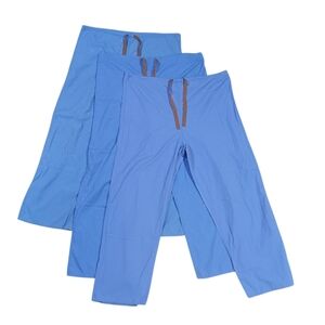 3 Pair Standard Textile Scrub Pants Unisex Sz M Blue Reversible Drawstring